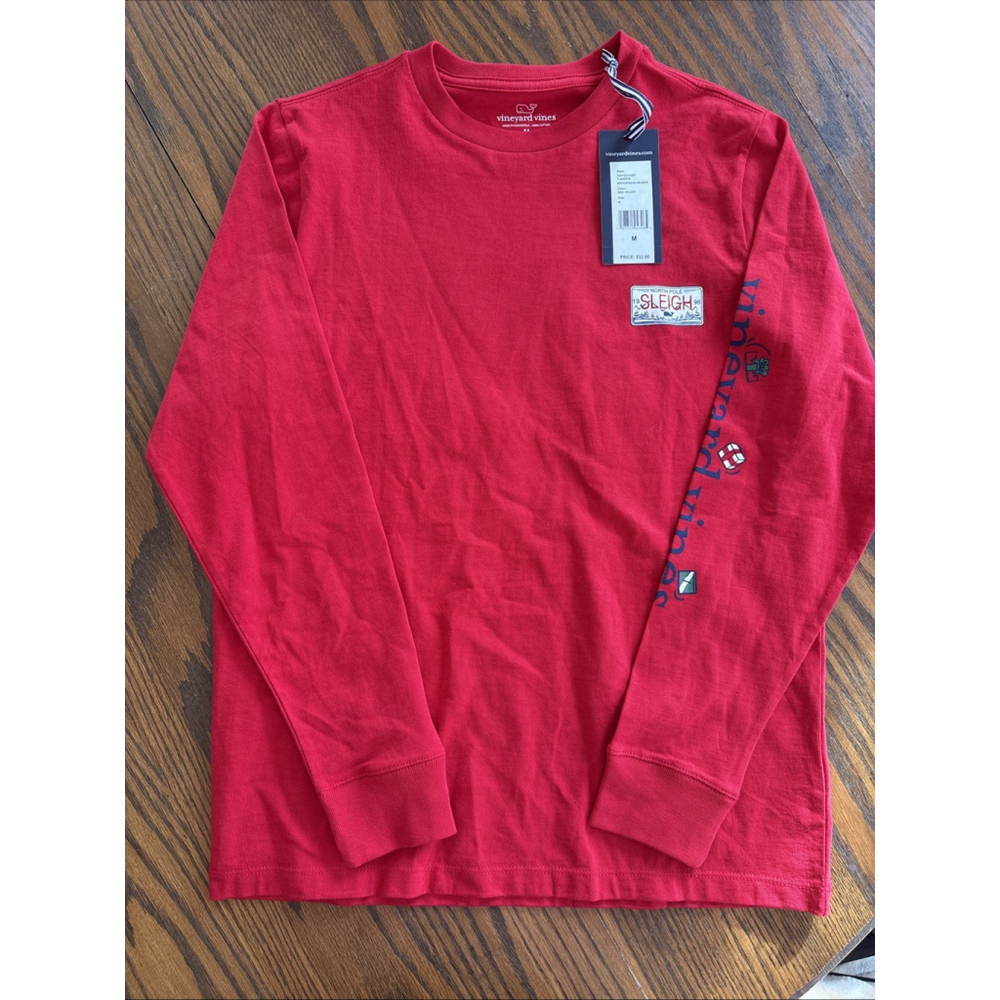 Vineyard Vines T Shirt Youth M Red Christmas Graphic print Long Sleeve New NWT